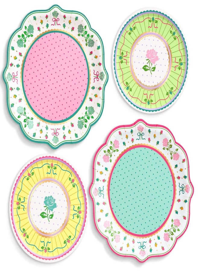 xo, Fetti Tea Party Plates - 32pk, 16 9" + 16 7" | Garden Party, Birthday Decorations, Pastel Pink Teal Yellow, Easter Spring Brunch, Mothers Day, Floral - Image 1