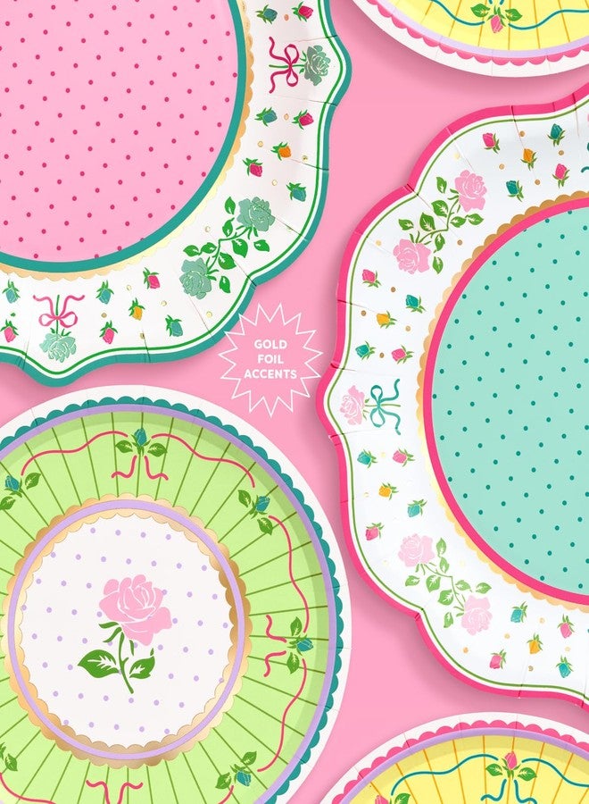 xo, Fetti Tea Party Plates - 32pk, 16 9" + 16 7" | Garden Party, Birthday Decorations, Pastel Pink Teal Yellow, Easter Spring Brunch, Mothers Day, Floral - Image 3