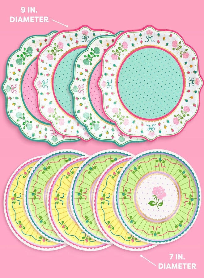xo, Fetti Tea Party Plates - 32pk, 16 9" + 16 7" | Garden Party, Birthday Decorations, Pastel Pink Teal Yellow, Easter Spring Brunch, Mothers Day, Floral - Image 5