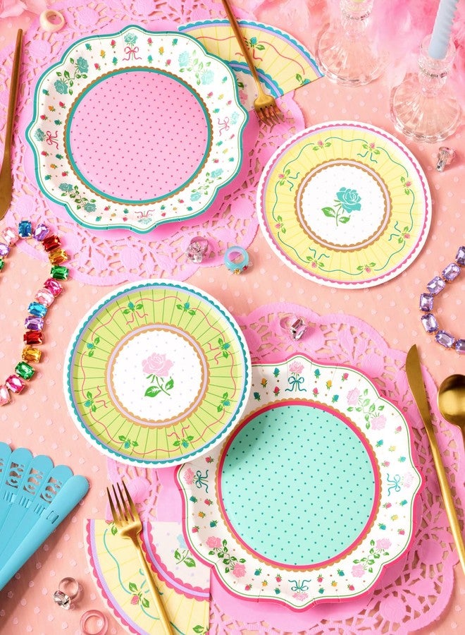 xo, Fetti Tea Party Plates - 32pk, 16 9" + 16 7" | Garden Party, Birthday Decorations, Pastel Pink Teal Yellow, Easter Spring Brunch, Mothers Day, Floral - Image 2