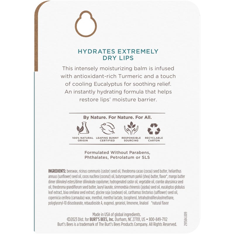 Burt's Bees 100% Natural Origin Rescue Lip Balm With Beeswax and Antioxidant-Rich Turmeric Promotes Healing Of Extremely Dry Lips, Cooling Eucalyptus, 2 Tubes in Blister Box(Pack May Vary) - Image 5