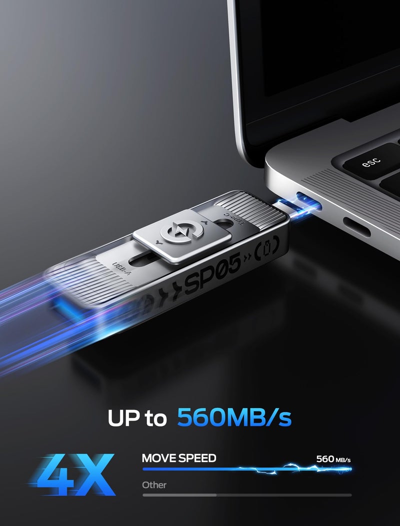 MOVESPEED MOVE SPEED 128GB Solid State Drives with Dual Ports & Push-Pull Design — 560MB/s Read Speed, Type C + USB 3.2 Drive Portable ssd for iPhone 15/16/Android/Mac - Image 2