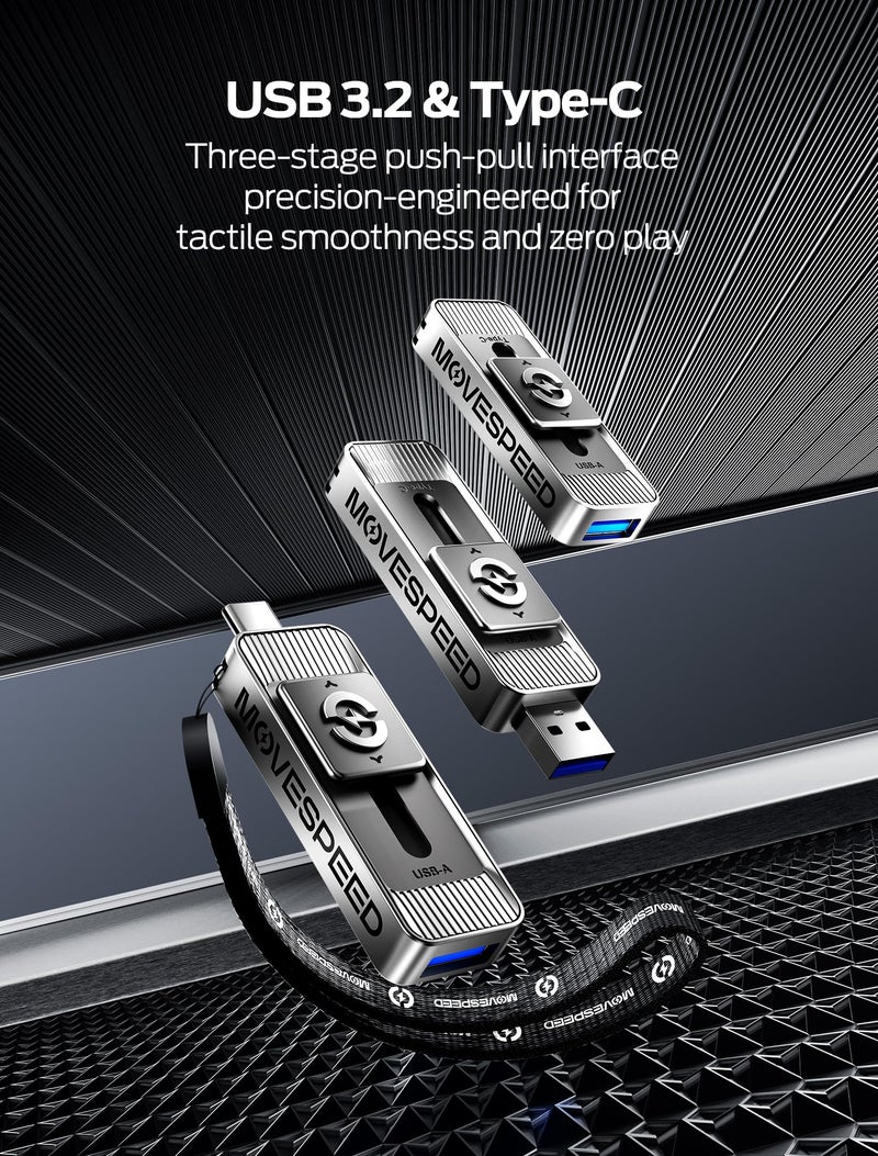 MOVESPEED MOVE SPEED 128GB Solid State Drives with Dual Ports & Push-Pull Design — 560MB/s Read Speed, Type C + USB 3.2 Drive Portable ssd for iPhone 15/16/Android/Mac - Image 4