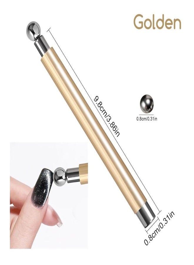 THR3E STROKES Essentials Cat Eye Magnetic for Nails Double-Head Nail Magnet Sturdy Cat Eye Magnet for Nails with Round Magnetic Bead Multifunctional Magnet for Cat Eye Gel Polish Home DIY (BALL MAGNET) (GOLD) - Image 2
