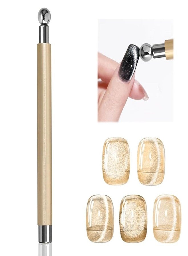 THR3E STROKES Essentials Cat Eye Magnetic for Nails Double-Head Nail Magnet Sturdy Cat Eye Magnet for Nails with Round Magnetic Bead Multifunctional Magnet for Cat Eye Gel Polish Home DIY (BALL MAGNET) (GOLD) - Image 1