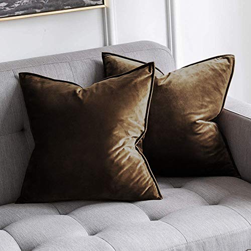 Khooti Decorative Velvet Square Cushion Cover Throw pillow cover for Living Room Couch Diwan single seater Sofa , Colourful Modern Small 16 x 16 Inches / 40 x 40 cm (Colour - Brown)(Set of 3 pieces) C2 - Image 1