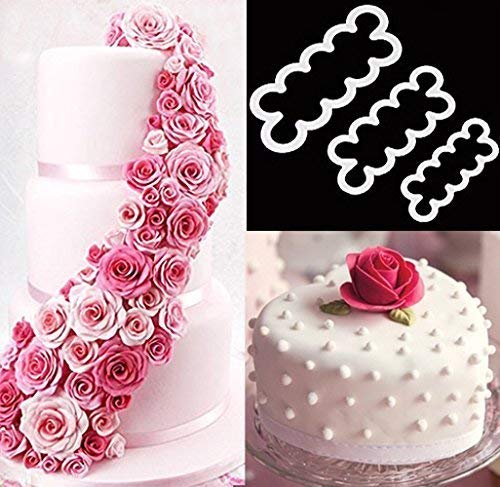 Syga 3pcs Cake Decoration Mold DIY OnePiece Molded Fondant Roses Printing Mould Tool Set Food Grade Cutter Modeling Tools for Christmas Party Wedding Cake in Mould Dessert Decorators White - Image 1