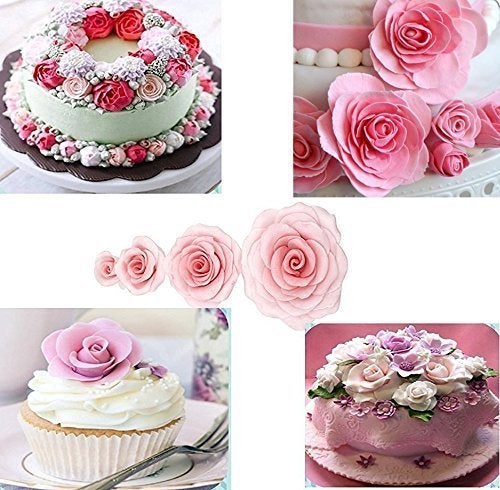 Syga 3pcs Cake Decoration Mold DIY OnePiece Molded Fondant Roses Printing Mould Tool Set Food Grade Cutter Modeling Tools for Christmas Party Wedding Cake in Mould Dessert Decorators White - Image 4
