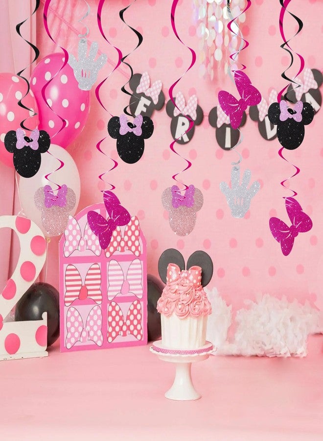 BEISHIDA 16 Pcs Mouse Hanging Swirl Decorations, Pre-Strung Mouse Birthday Party Decorations Pink and Black Mouse Theme Party Supplies for Kids - Image 5