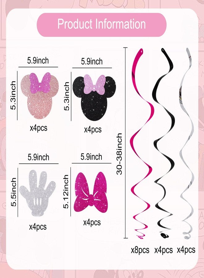 BEISHIDA 16 Pcs Mouse Hanging Swirl Decorations, Pre-Strung Mouse Birthday Party Decorations Pink and Black Mouse Theme Party Supplies for Kids - Image 2