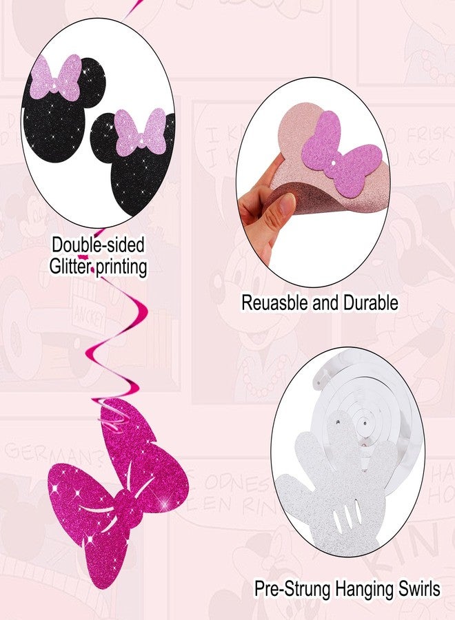 BEISHIDA 16 Pcs Mouse Hanging Swirl Decorations, Pre-Strung Mouse Birthday Party Decorations Pink and Black Mouse Theme Party Supplies for Kids - Image 3