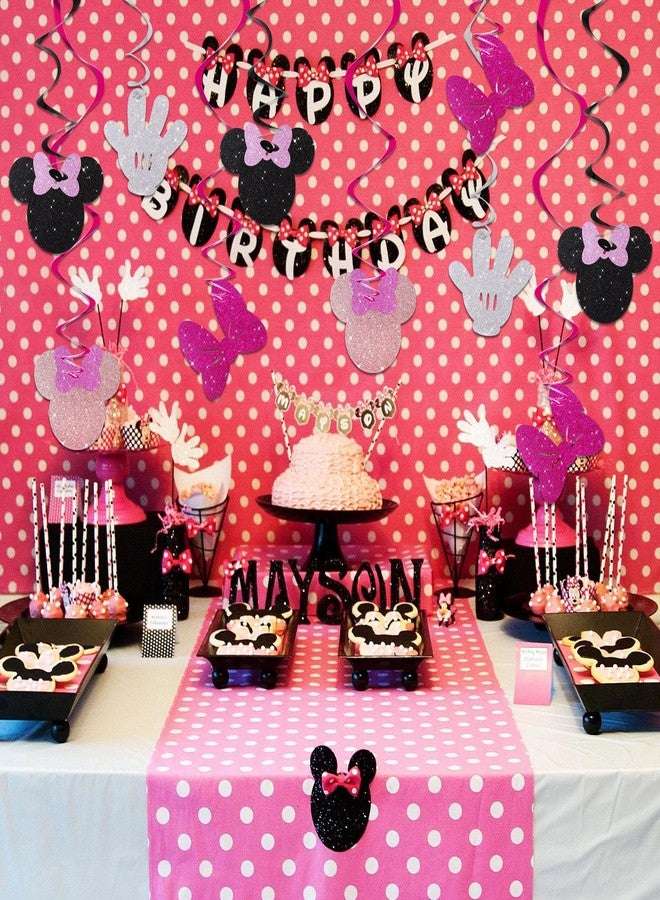 BEISHIDA 16 Pcs Mouse Hanging Swirl Decorations, Pre-Strung Mouse Birthday Party Decorations Pink and Black Mouse Theme Party Supplies for Kids - Image 4