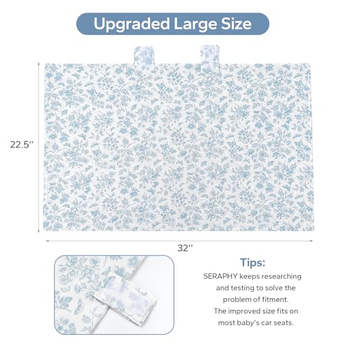 SERAPHY 100 Muslin Cotton Car Seat Covers for Babies Universal Breathable Canopies for Boys and Girls Soft Summer Car Seat Cover Blue Flowers - Image 3