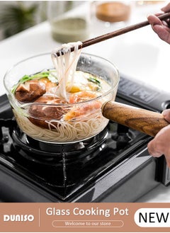 DUNISO Glass Cooking Pot Saucepan with Cover, 400ml Heat-resistant Glass Stovetop Pot and Pan with Lid, The Best Handmade Glass Cookware Set Cooktop Safe for Pasta Noodle, Soup, Milk, Baby Food  - Image 1