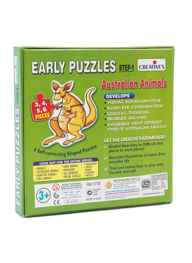 Creative's Creative Educational Aids P. Ltd./ Creative's Early Puzzles Step 1 -Australian Animals | Early Puzzles Step -1 Series | Educational Puzzles Game | Fun To Learn Game | Knowledge of Australian Animals {Koala , Emu, Kangaroo & Kookaburra } For 3 & Up Kids  - Image 4