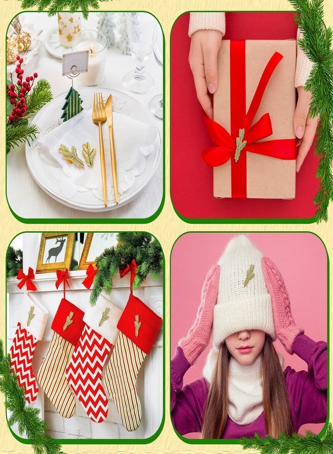 تونديامو تونديمو 48 قطعة دبابيس عيد الميلاد 24/48 قطعة دبابيس مينا على شكل غصن صنوبر ذهبي دبابيس طية صدر السترة إكسسوارات أزياء لحفلات الزفاف وعيد الأم وهدايا حفلات عيد الميلاد - Image 5