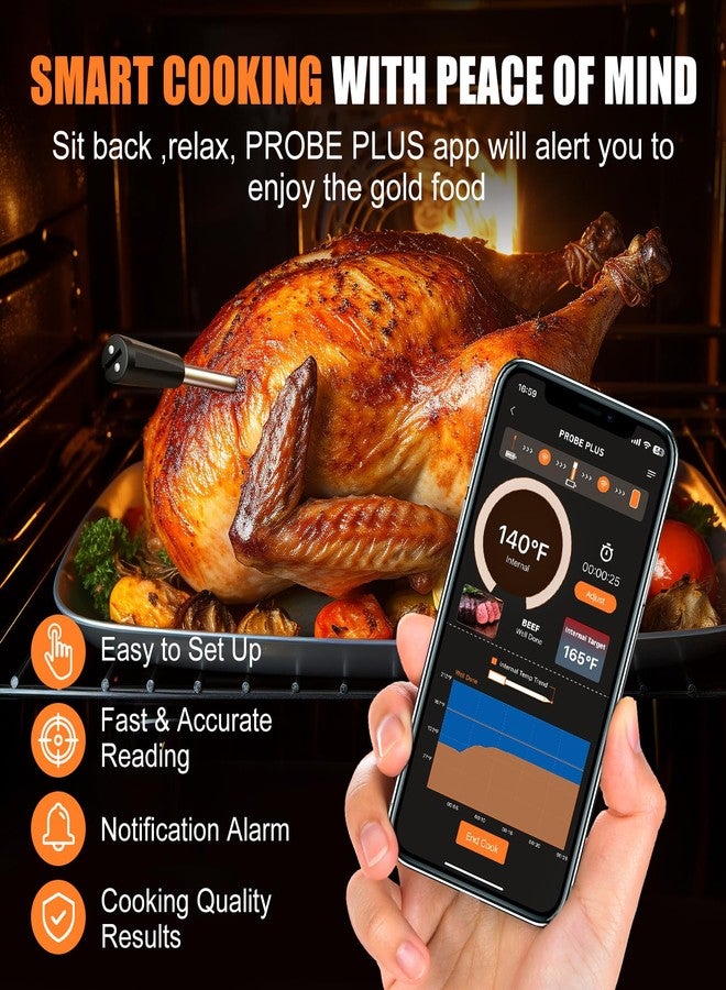 INSMART Wireless Smart Meat Thermometer,330FT Bluetooth Range,100% Waterproof,Precision Cooking Grilling,Multi Sensors,for BBQ,Oven,Grill,Kitchen,Smoker, Rotisserie Turkey Beef (Wood) - Image 5