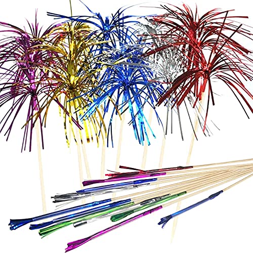 Allazone Cocktail Picks Firework Party Picks 120 PCS Firework Cake Toppers Sandwich Cocktail Picks Toothpicks for Cake Decoration Party Supplies - Image 1