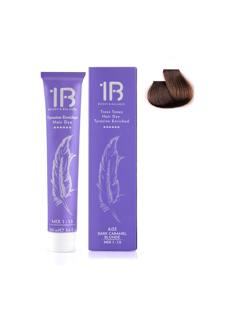 1B Hair Color Cream #6.03 Dark Caramel Blonde – Permanent Natural Warm Blonde Hair Dye with Tress Tones Tyrosine Complex | 100ml | Beige-Golden Pigment | Long-Lasting Rich Color for Medium to Dark Blonde Hair - Image 2