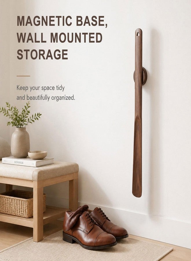 Geelin 2 Pcs 20'' Magnetic Shoehorn, Long Wooden Shoe Horn Long Handle Shoehorn for Seniors Men Women, Magnetic Base Wall Mounted Dressing Stick for Elderly Limited Mobility (Walnut) - Image 3