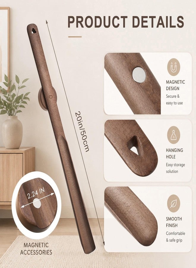 Geelin 2 Pcs 20'' Magnetic Shoehorn, Long Wooden Shoe Horn Long Handle Shoehorn for Seniors Men Women, Magnetic Base Wall Mounted Dressing Stick for Elderly Limited Mobility (Walnut) - Image 2
