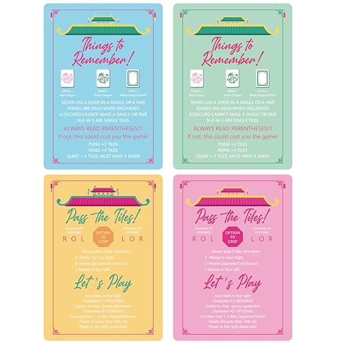 BrightRow 4 Pcs Mahjong Shuffler Cards for Tiles Mixing Shuffling Portable Mah Jong Accessories Gifts Party Supplies Waterproof Rules Printed Mixer 7 x 5 in for Tiles Players LoversPastelLinear - Image 1