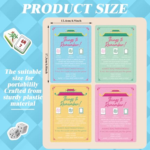 BrightRow 4 Pcs Mahjong Shuffler Cards for Tiles Mixing Shuffling Portable Mah Jong Accessories Gifts Party Supplies Waterproof Rules Printed Mixer 7 x 5 in for Tiles Players LoversPastelLinear - Image 5
