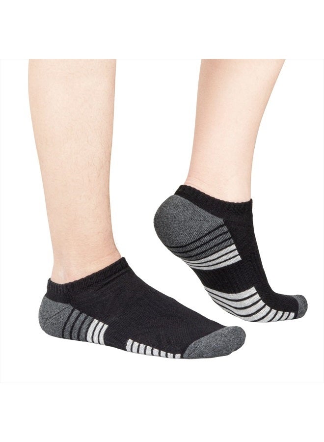 YUEDGE No Show Socks Womens Black Cotton Ankle Low Cut Cushioned Running Athletic Socks for Women Size 10-13, 6 Pairs