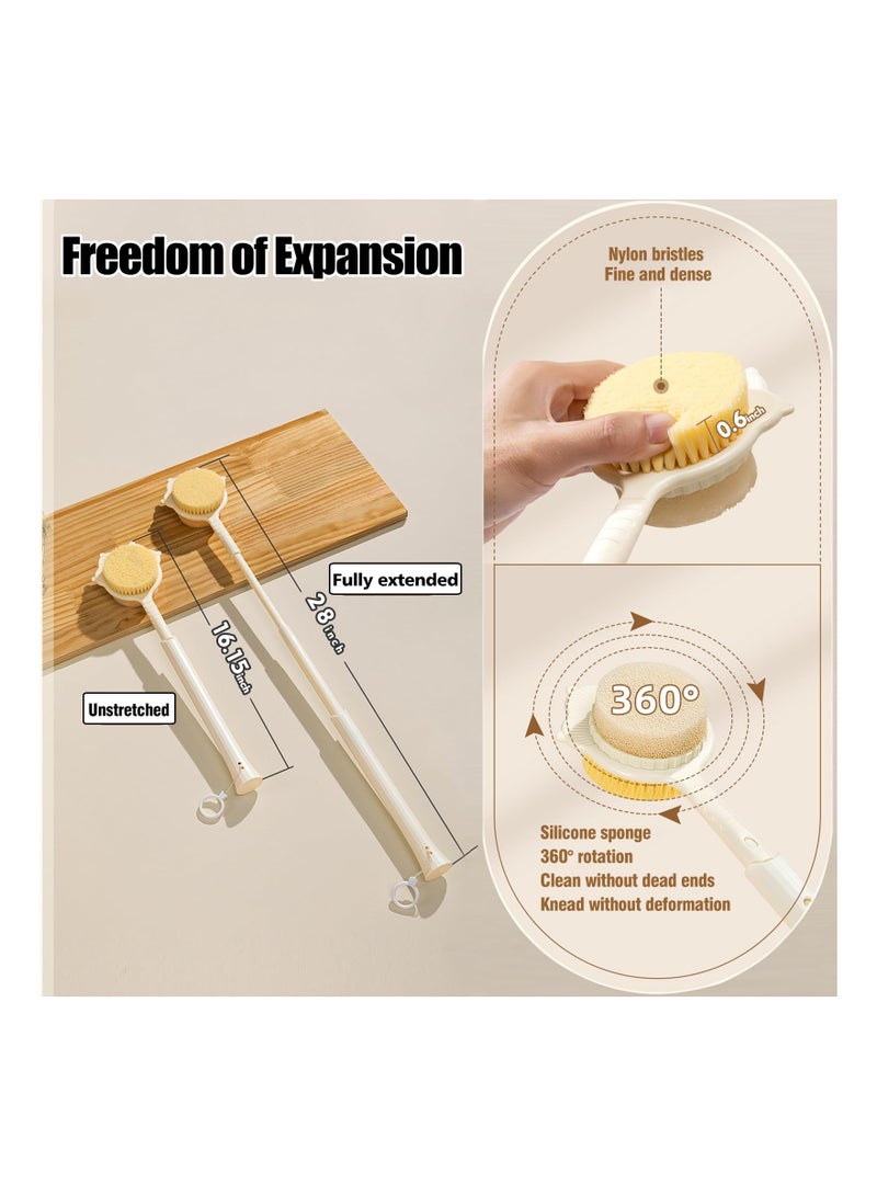 SYOSI Retractable Long Handle Back Scrubber for Shower, 28 Inches Double-Sided Shower Brush for Body, Exfoliator with Bristles and Loofah Sponge, Suitable for Elderly and Pregnant Women - Image 2