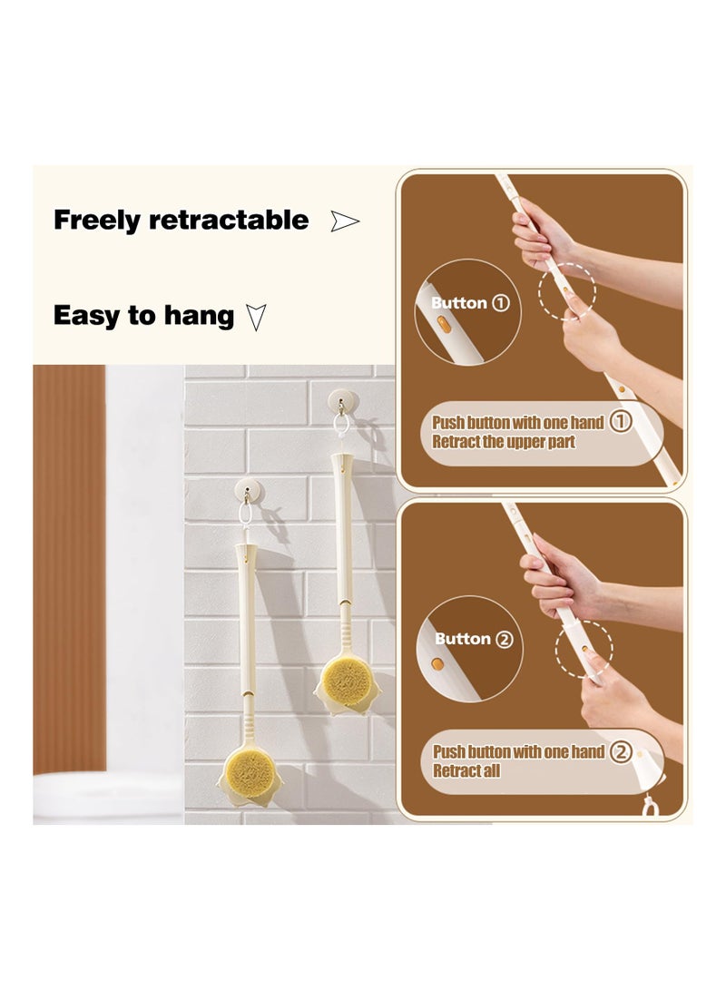 SYOSI Retractable Long Handle Back Scrubber for Shower, 28 Inches Double-Sided Shower Brush for Body, Exfoliator with Bristles and Loofah Sponge, Suitable for Elderly and Pregnant Women - Image 5