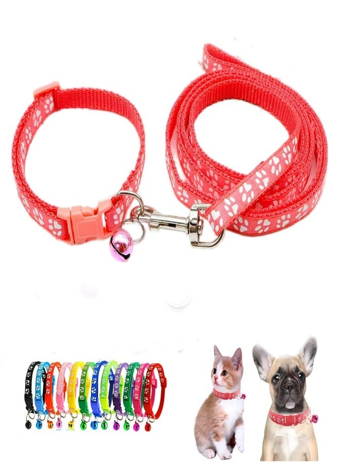 WeimoMonkey XS Dog Collar with Bell Leash Set, Nylon Basic Reflective Puppy Collars Paw Print for XXS Xs Small Cat Pet Animal Litter Tiny Kitten Boy Girls,Bright Green - Image 1