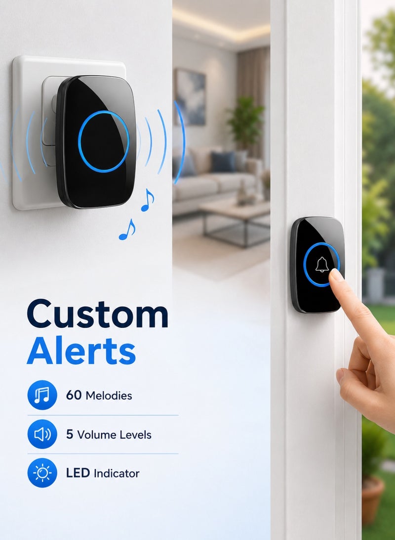 GTSOL Wireless Doorbell Kit – Waterproof Door Bell with 1000ft Range, 60 Chimes, 5 Volume Levels, LED Flash, and Dual Button for Front & Rear Doors – Easy Installation - Image 2