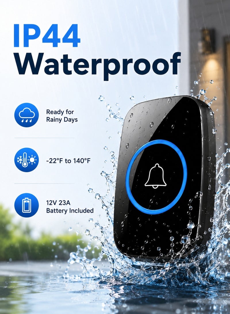 GTSOL Wireless Doorbell Kit – Waterproof Door Bell with 1000ft Range, 60 Chimes, 5 Volume Levels, LED Flash, and Dual Button for Front & Rear Doors – Easy Installation - Image 3