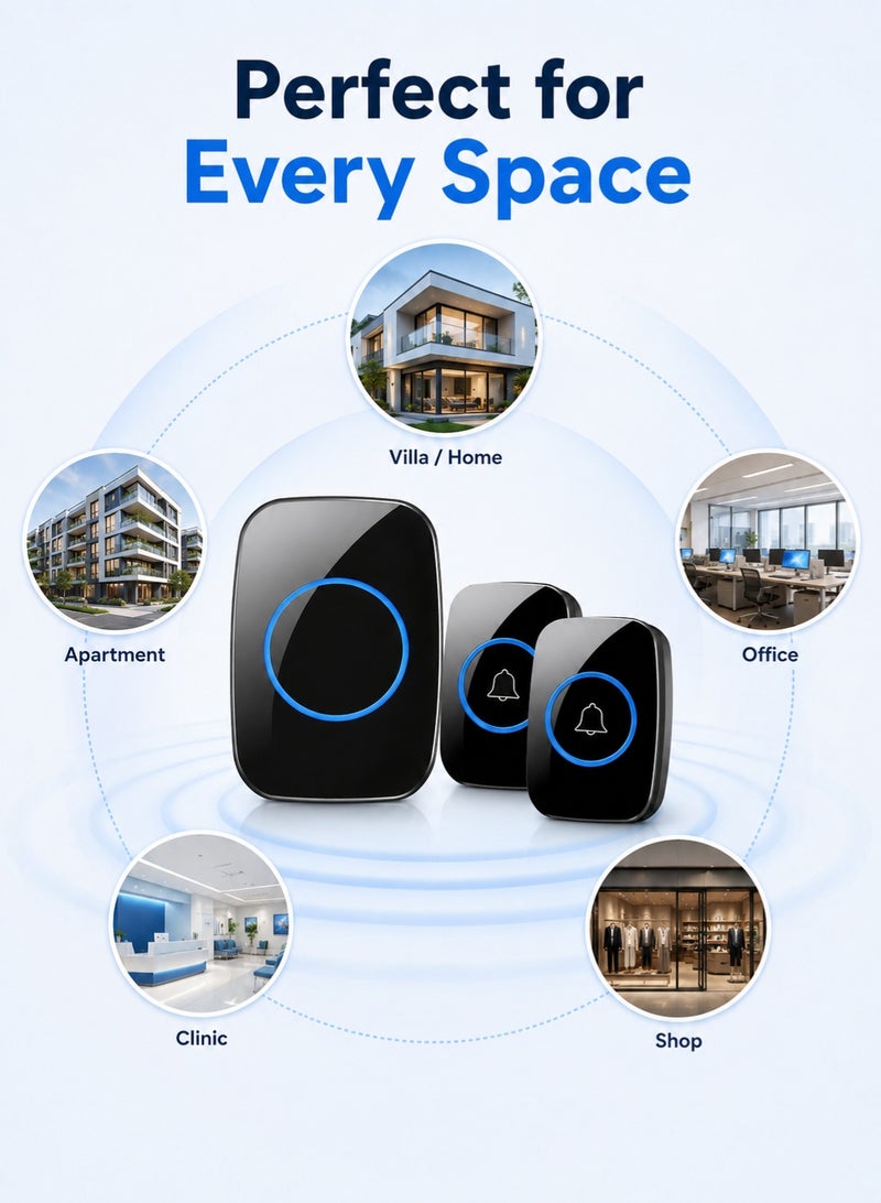GTSOL Wireless Doorbell Kit – Waterproof Door Bell with 1000ft Range, 60 Chimes, 5 Volume Levels, LED Flash, and Dual Button for Front & Rear Doors – Easy Installation - Image 4