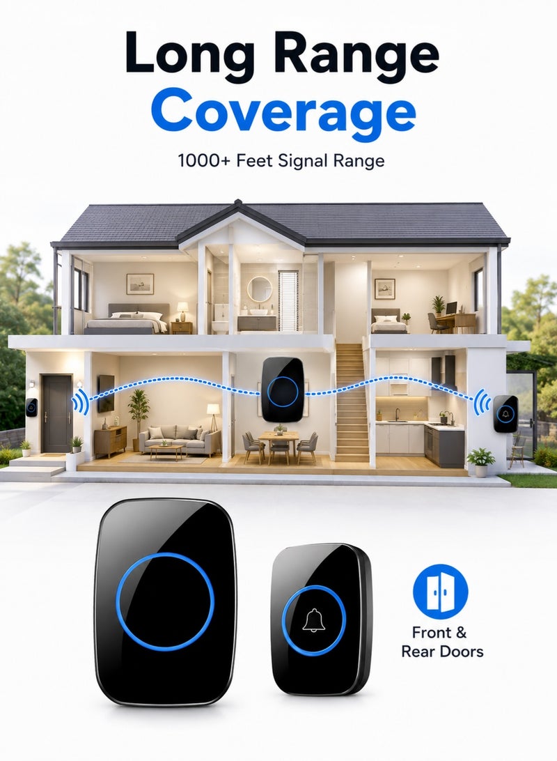 GTSOL Wireless Doorbell Kit – Waterproof Door Bell with 1000ft Range, 60 Chimes, 5 Volume Levels, LED Flash, and Dual Button for Front & Rear Doors – Easy Installation - Image 5