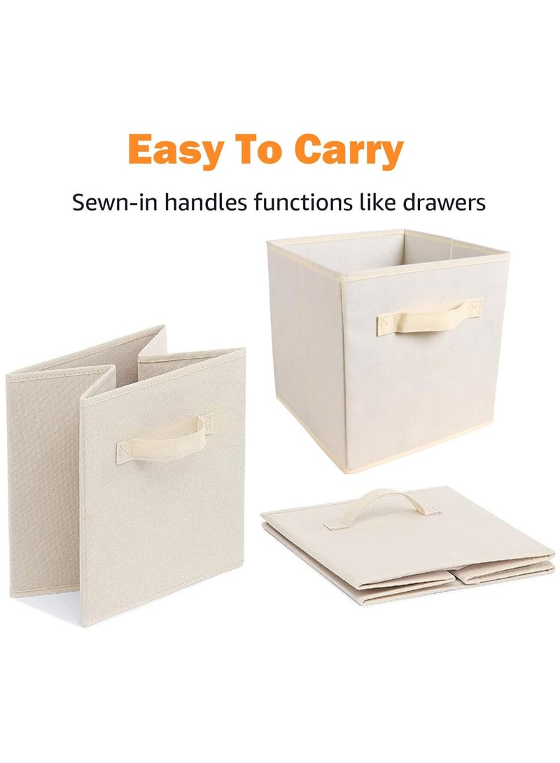 VUCATIN 6 Pcs storage bins Collapsible Fabric Storage Cubes Organizer with Handles Durable Storage Bins for Closet Shelves Offices Toys(10.5*11*10.5in Beige)  - Image 3