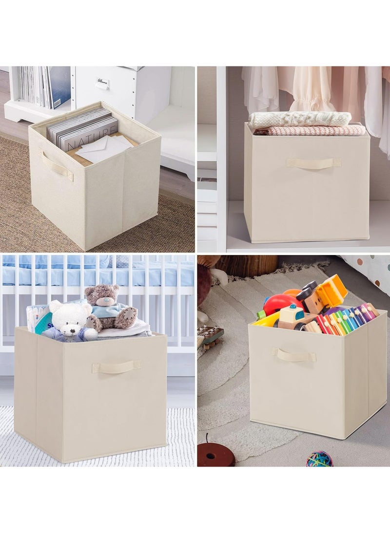 VUCATIN 6 Pcs storage bins Collapsible Fabric Storage Cubes Organizer with Handles Durable Storage Bins for Closet Shelves Offices Toys(10.5*11*10.5in Beige)  - Image 5