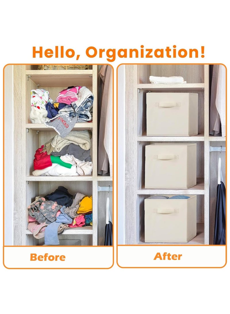 VUCATIN 6 Pcs storage bins Collapsible Fabric Storage Cubes Organizer with Handles Durable Storage Bins for Closet Shelves Offices Toys(10.5*11*10.5in Beige)  - Image 4