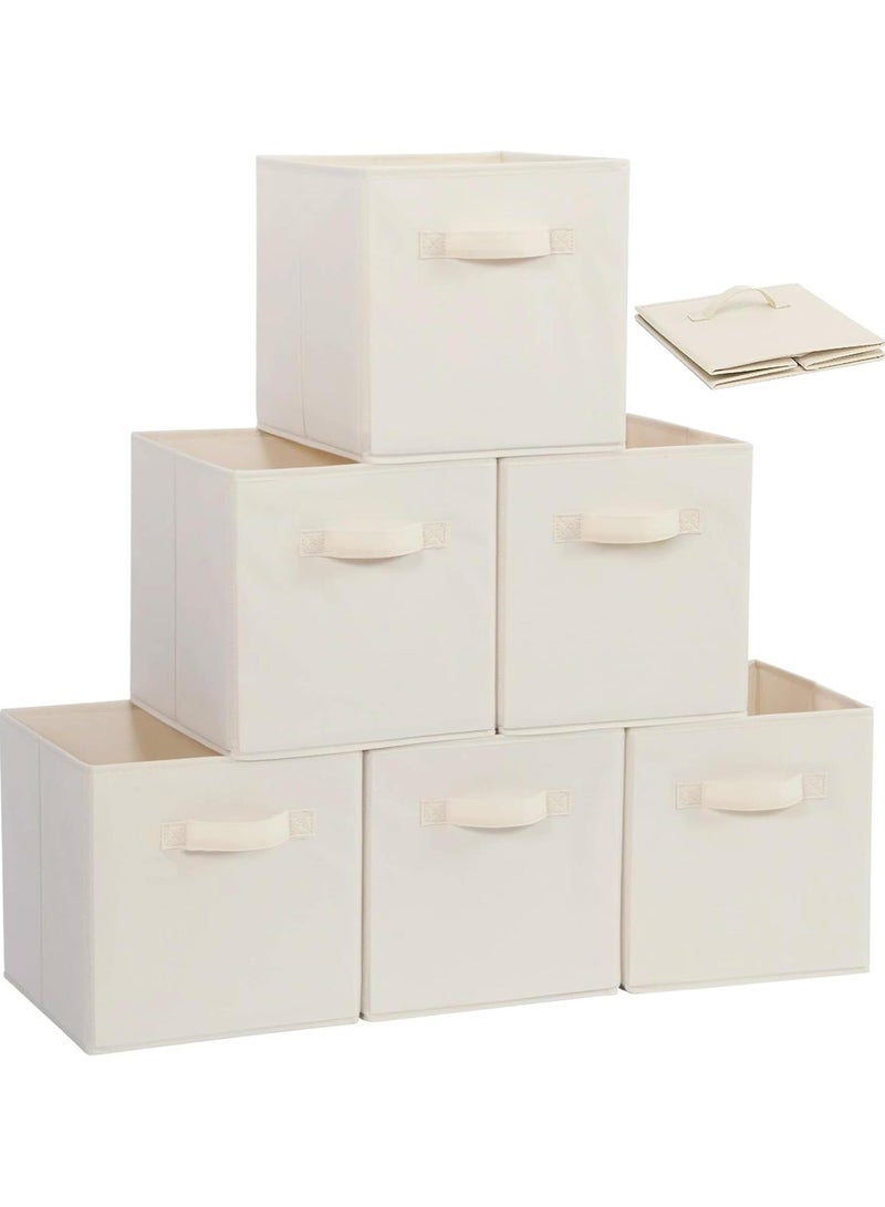 VUCATIN 6 Pcs storage bins Collapsible Fabric Storage Cubes Organizer with Handles Durable Storage Bins for Closet Shelves Offices Toys(10.5*11*10.5in Beige)  - Image 1