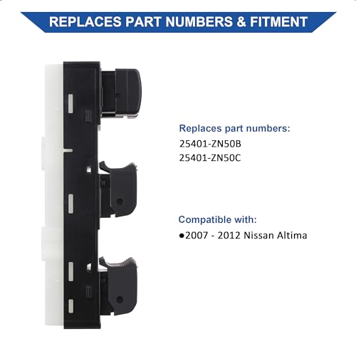 Obaee Driver Side Power Master Window Control Switch Button Compatible with 2007-2012 Nissan Altima Replace 25401-ZN50B, 25401-ZN50C, 2+14 Pins - Image 2