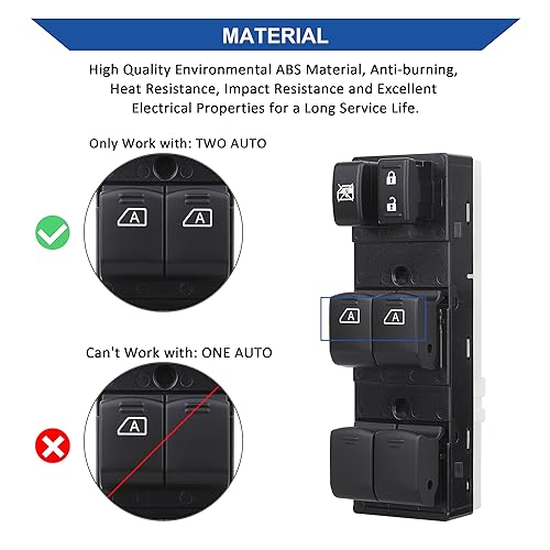 Obaee Driver Side Power Master Window Control Switch Button Compatible with 2007-2012 Nissan Altima Replace 25401-ZN50B, 25401-ZN50C, 2+14 Pins - Image 4