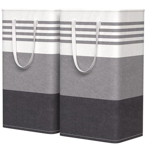 WOWBOX 2 Pack Laundry Baskets, Laundry Hampers, Freestanding Dirty Clothes Hampers with Reinforced Handles & Cross Stitch & Waterproof Coating, for Laundry Bedroom Bathroom Dorm,88L Grey - Image 1