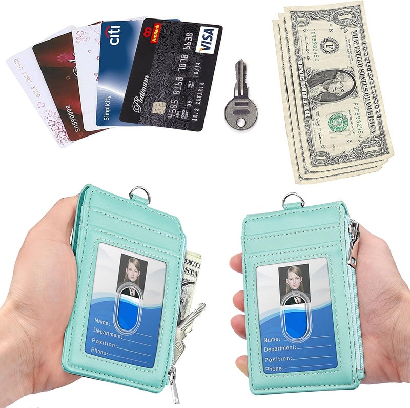 اي ال في حامل شارة ELV مع سحاب، محفظة حامل بطاقة هوية من جلد PU مع 5 فتحات للبطاقات، جيب حجب RFID جانبي واحد وحزام رقبة بطول 20 بوصة لهوية المكاتب، هوية المدرسة، رخصة القيادة (أسود - Image 2