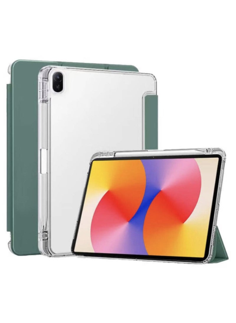 for HUAWEI Matepad SE 11 inchCase Cover ,Transparent Airbag With Pen Slot For Anti Drop, Tablet Protective Cover, Triple Fold Multi Angle Design, Automatic Wake-up/sleep, Soft Leather，Green  - Image 1