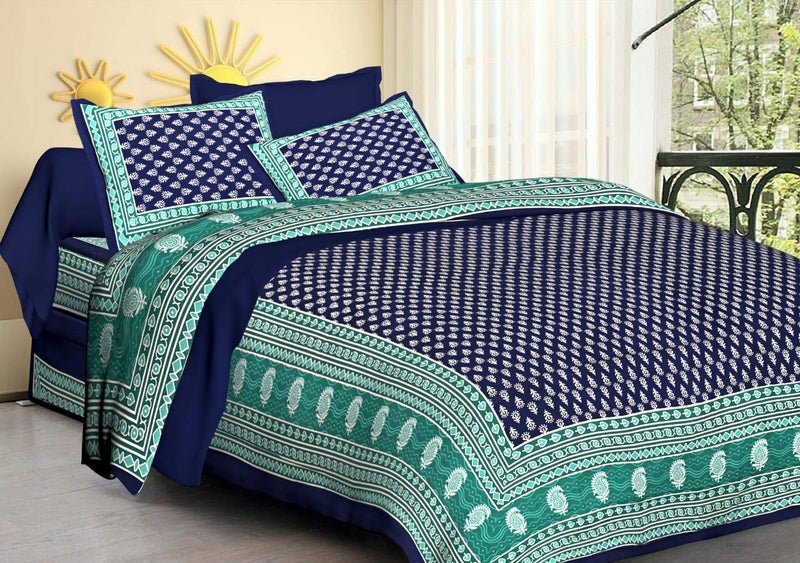 SDC Dreams HomeShop 100 Pure Cotton Rajasthani Tradition Queen Size Double Bedsheets with 2 Pillow Covers Queen Size Jaipuri Bedspreads - Image 1