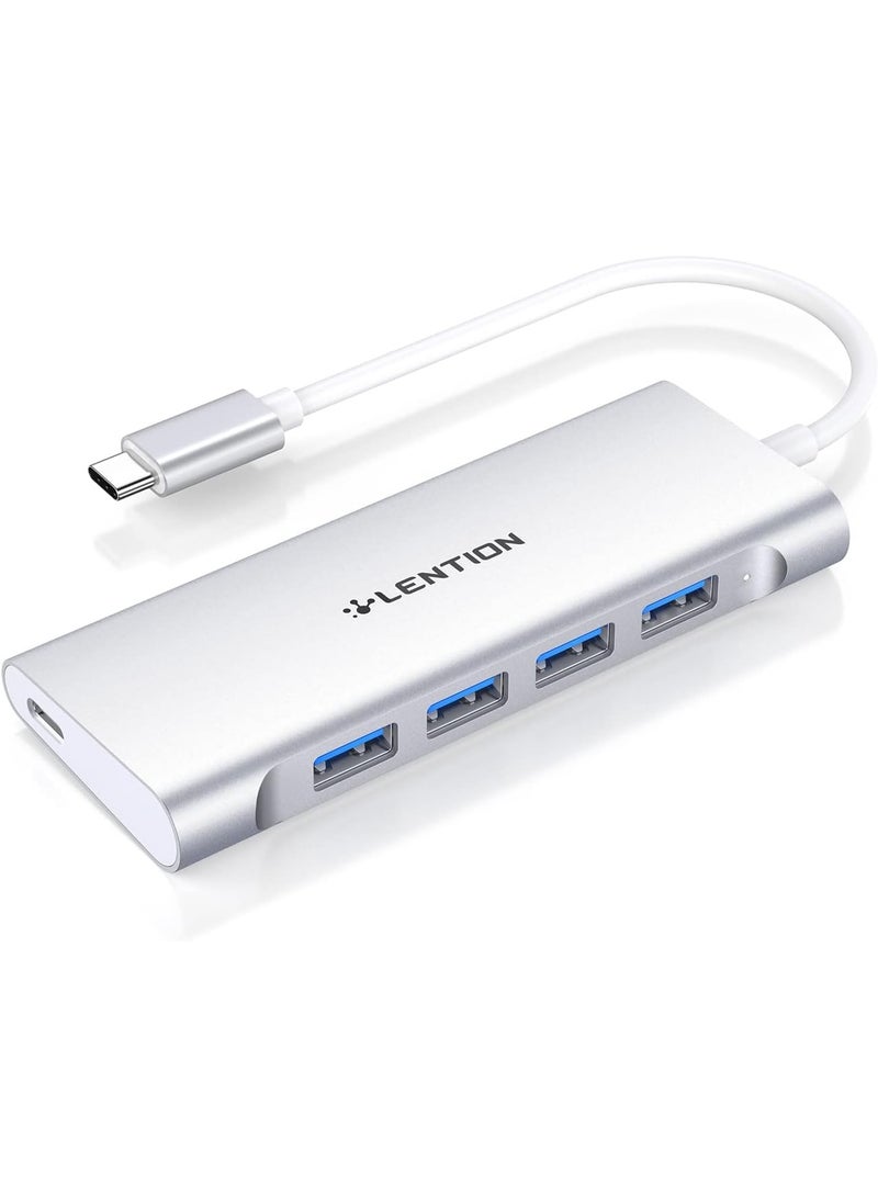 LENTION USB C Hub with 4 USB 3.0 Ports and Type C Charging Compatible 2023-2016 MacBook Pro 13/15/16, New Mac Air, Surface Book 2/Go, Chromebook, More,..Silver. - Image 1
