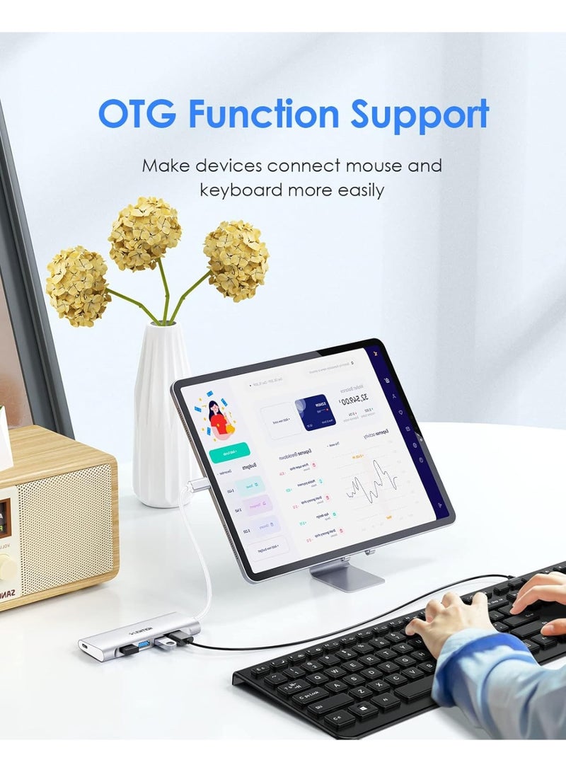 LENTION USB C Hub with 4 USB 3.0 Ports and Type C Charging Compatible 2023-2016 MacBook Pro 13/15/16, New Mac Air, Surface Book 2/Go, Chromebook, More,..Silver. - Image 4