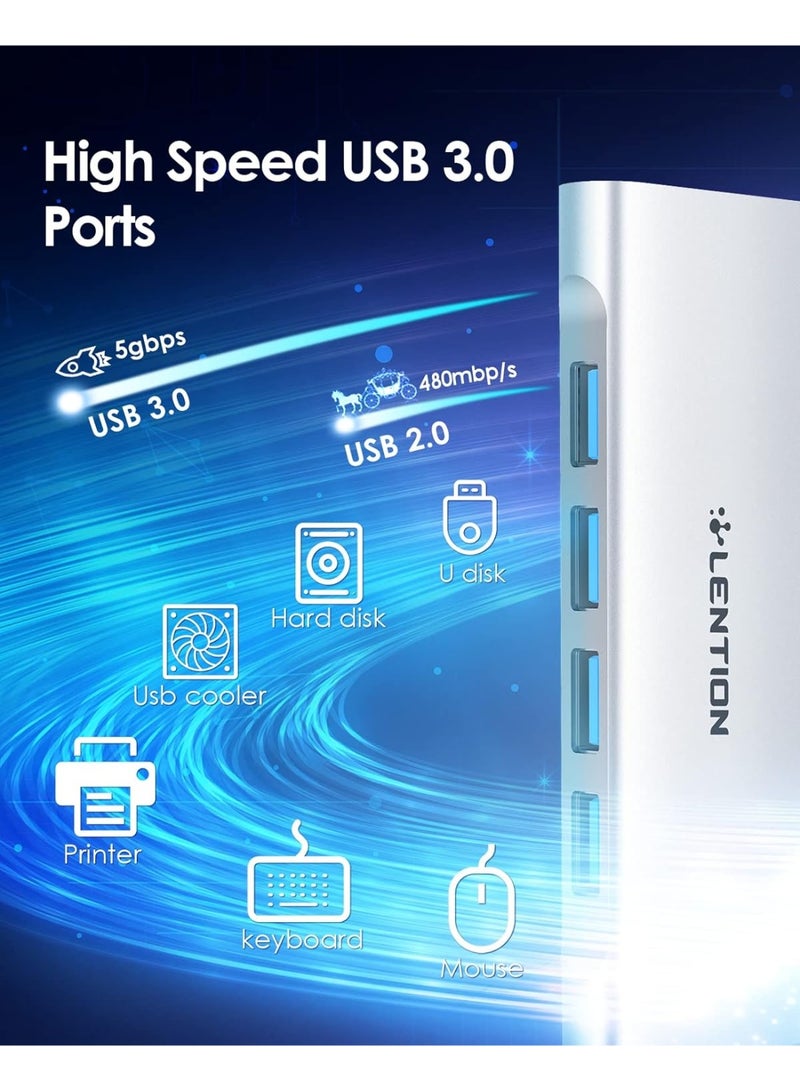 LENTION USB C Hub with 4 USB 3.0 Ports and Type C Charging Compatible 2023-2016 MacBook Pro 13/15/16, New Mac Air, Surface Book 2/Go, Chromebook, More,..Silver. - Image 5