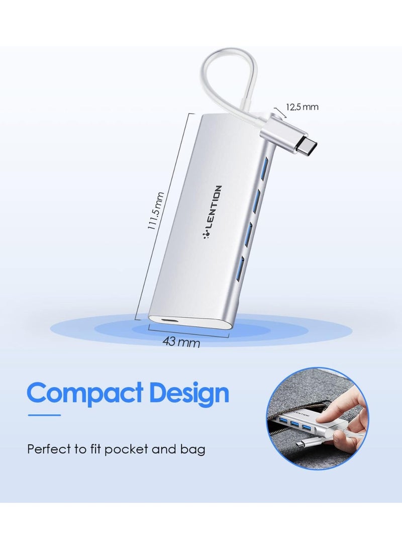 LENTION USB C Hub with 4 USB 3.0 Ports and Type C Charging Compatible 2023-2016 MacBook Pro 13/15/16, New Mac Air, Surface Book 2/Go, Chromebook, More,..Silver. - Image 3