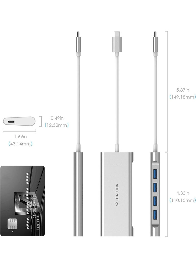 LENTION USB C Hub with 4 USB 3.0 Ports and Type C Charging Compatible 2023-2016 MacBook Pro 13/15/16, New Mac Air, Surface Book 2/Go, Chromebook, More,..Silver. - Image 2